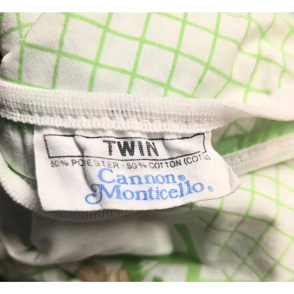 Vintage Cannon Monticello Twin Fitted Sheet Green Floral